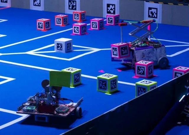 Our robot with a cube